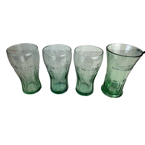 VTG Lot Of Coca Cola Classic Coke Glasses In Georgia Green 4-Piece 17.2oz/510 ml - Picture 1 of 8